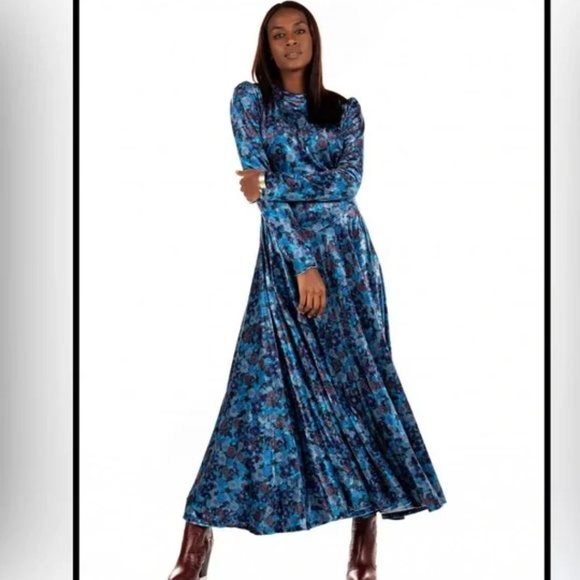 Free People Heartland Floral Crushed Velvet Maxi Dress Open Back Size M #409 - Picture 3 of 13